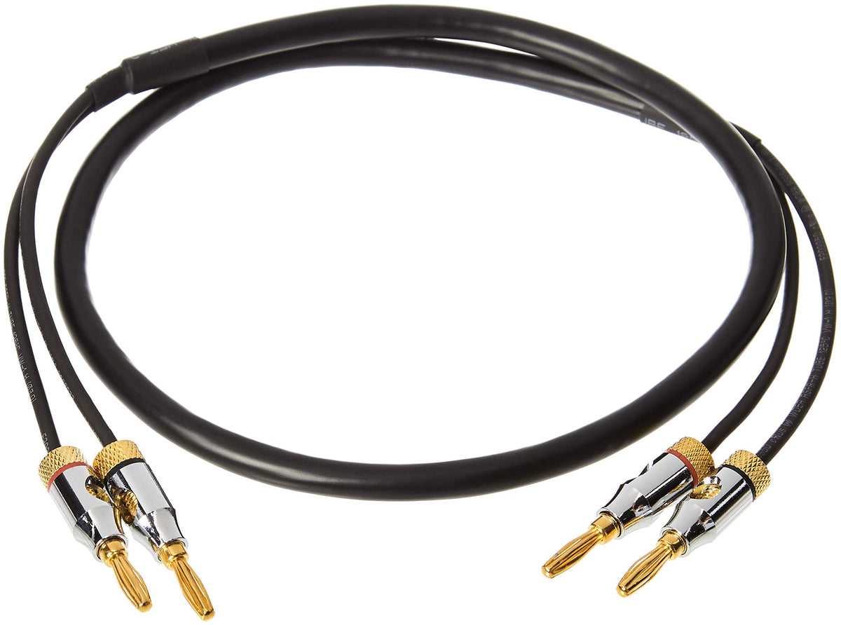 Amazon Basics banana-plug 16AWG cable for clear, low-distortion speaker connections.