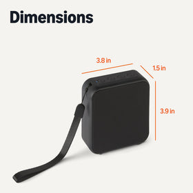 Amazon Basics speaker controls shown for easy power, volume, and playback
