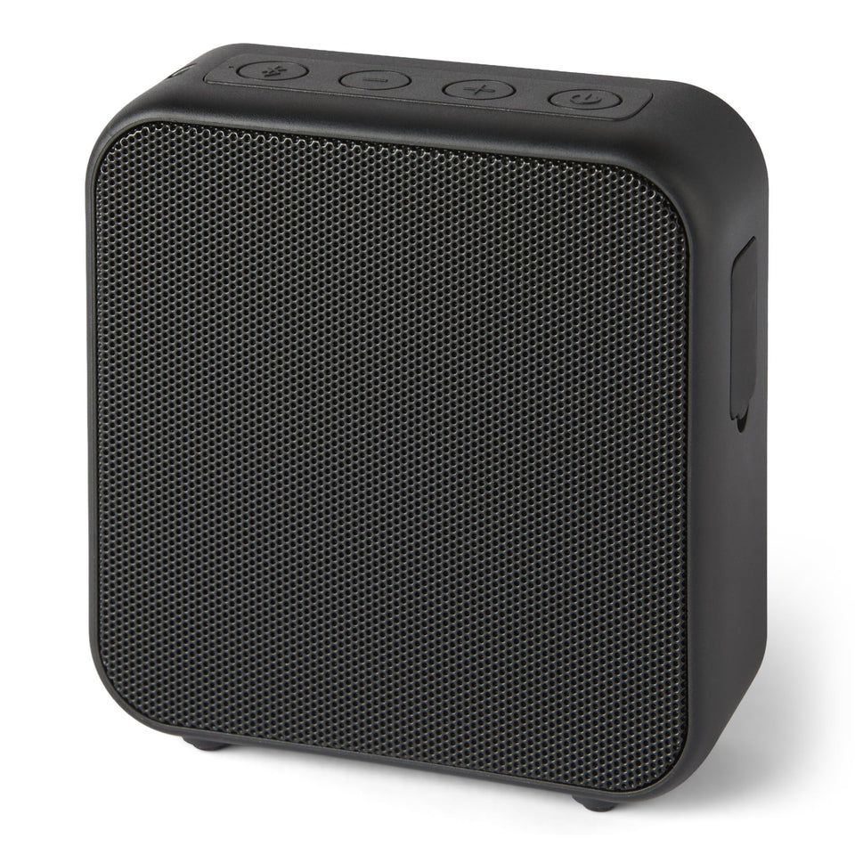 Amazon Basics Bluetooth speaker front view for compact home use with crisp audio