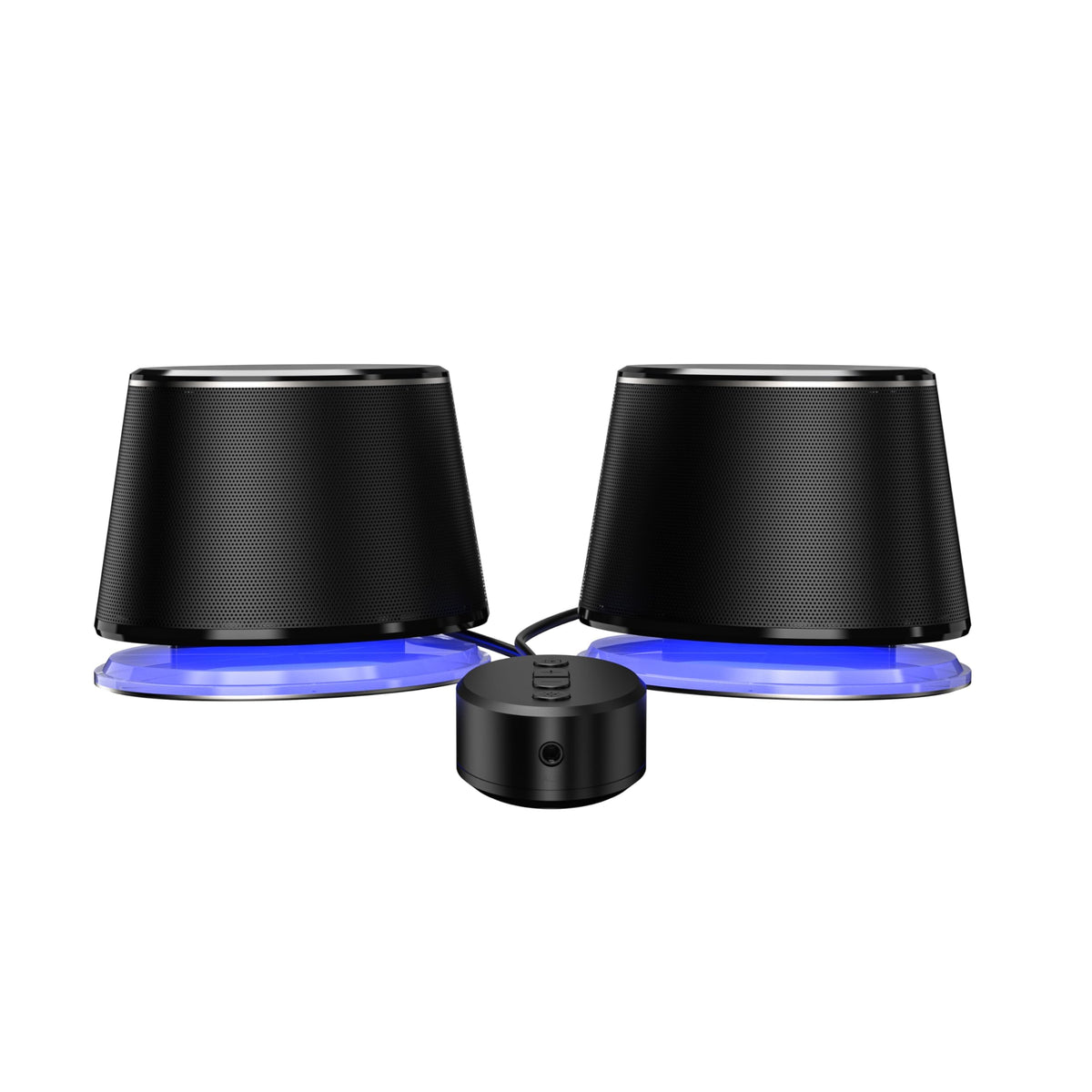 Amazon Basics Bluetooth speakers control pod close-up for easy input and volume control