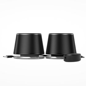 Amazon Basics Bluetooth speakers set of 2, front view, delivering balanced desktop audio