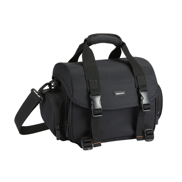 Amazon Basics front view of bag showing durable exterior and secure closure for protection
