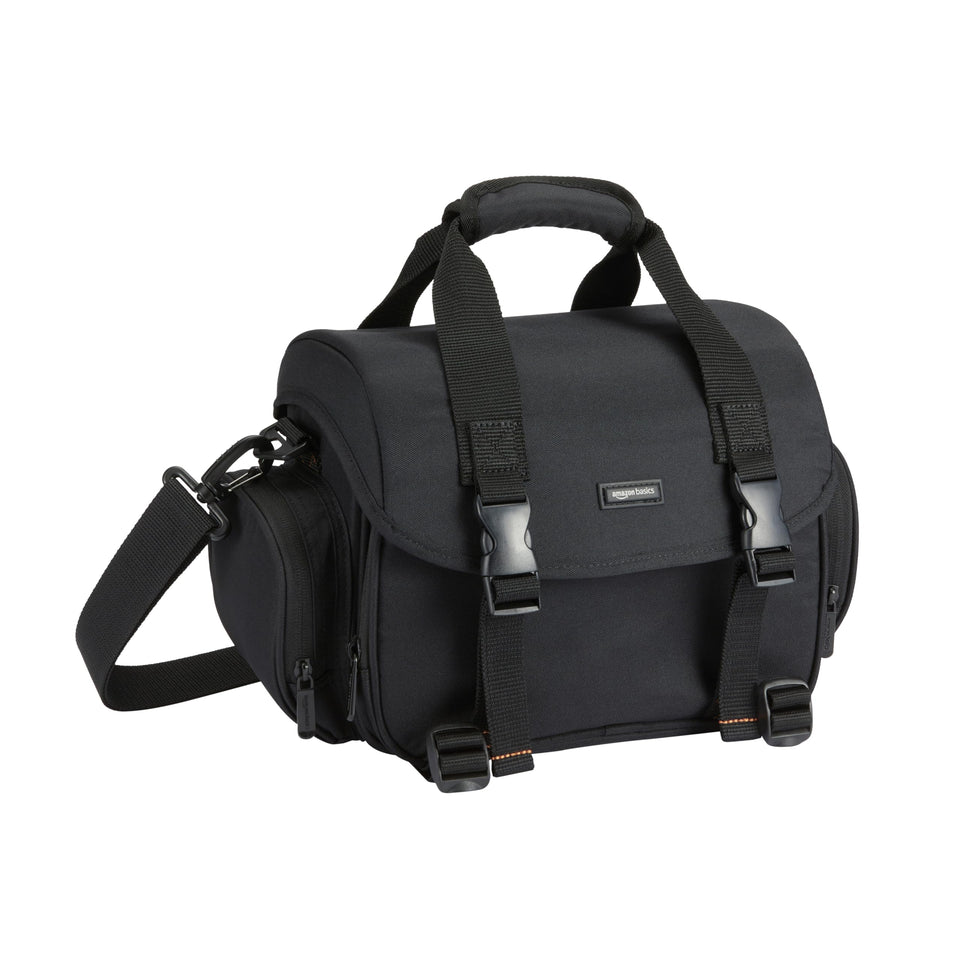 Amazon Basics front view of bag showing durable exterior and secure closure for protection