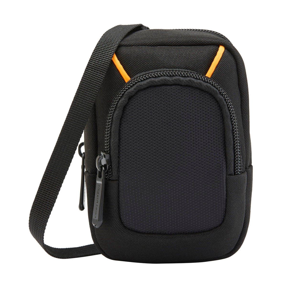 Amazon Basics camera case front view shows padded protection for a compact camera.