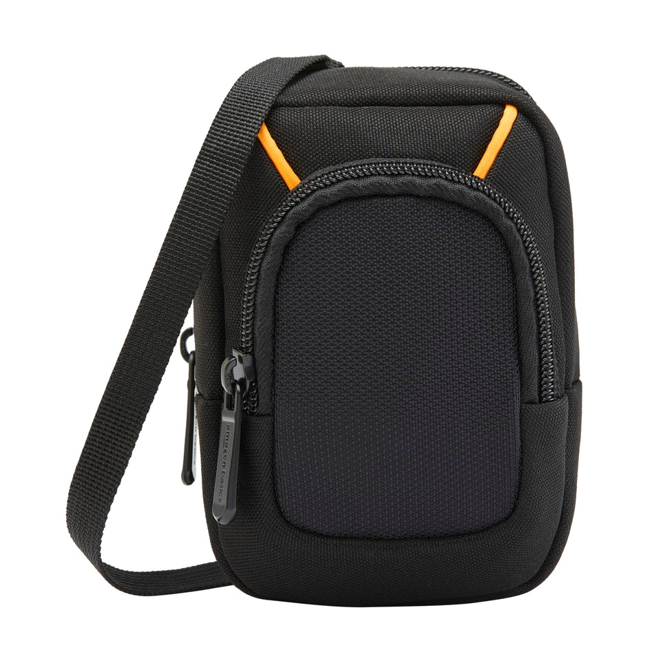 Amazon Basics camera case front view shows padded protection for a compact camera.