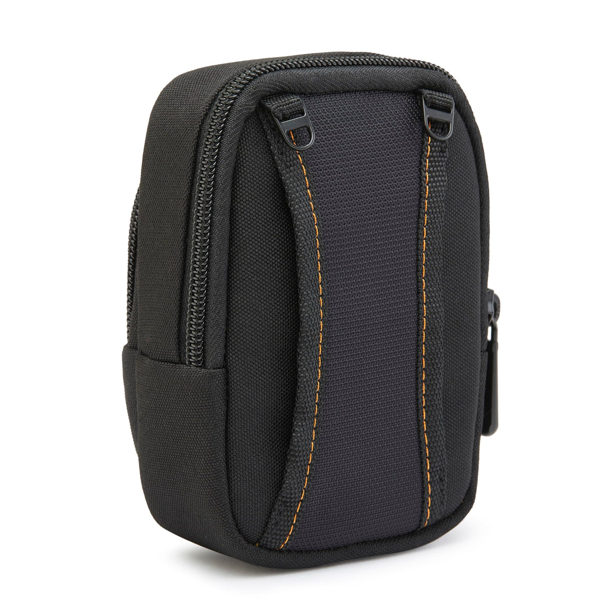 Amazon Basics camera case side view with adjustable strap for comfortable carrying.
