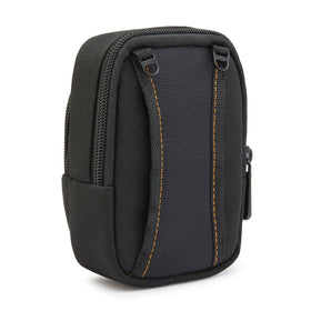 Amazon Basics camera case side view with adjustable strap for comfortable carrying.