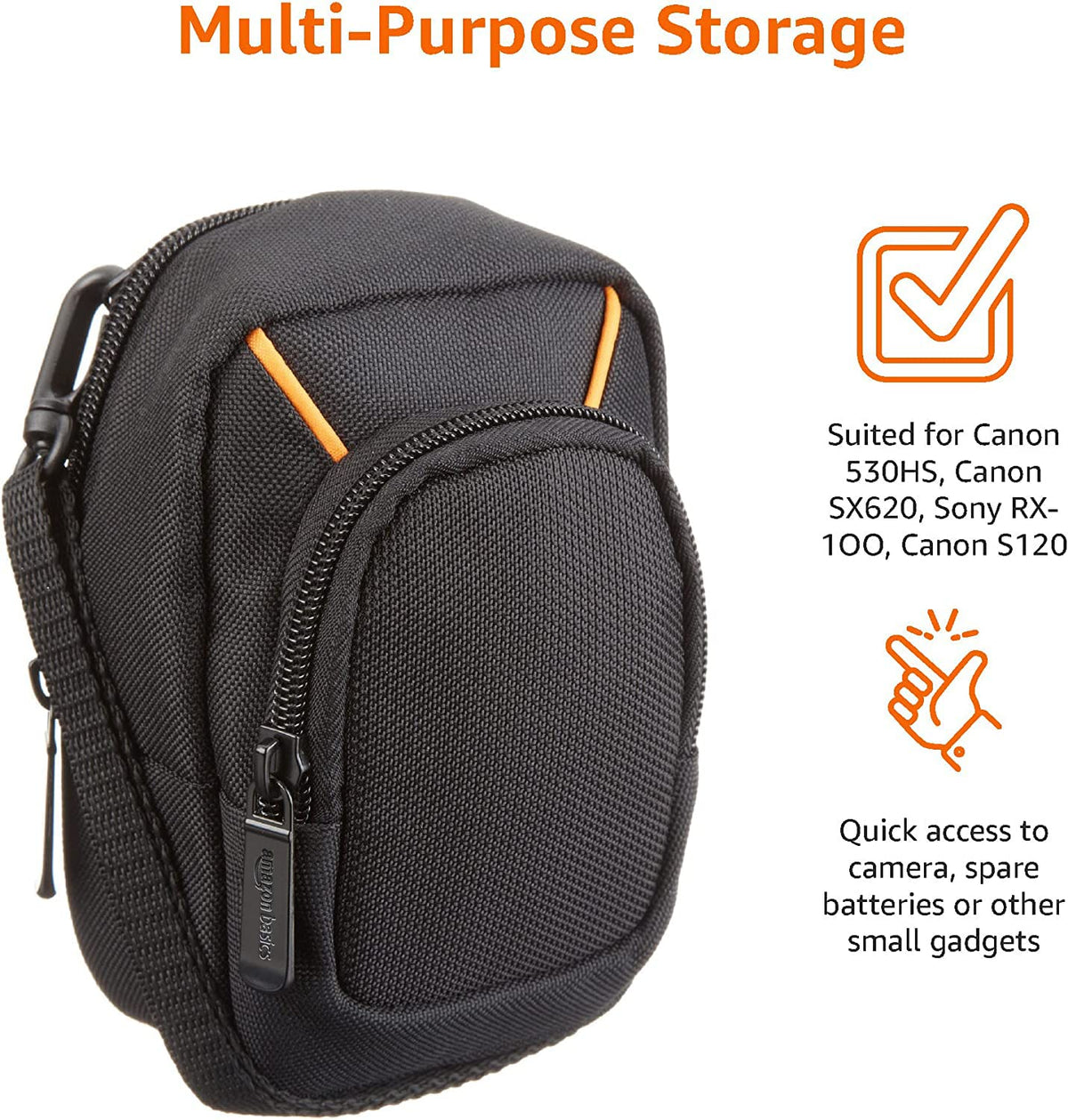 Amazon Basics top pocket stores memory cards and small accessories.