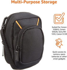 Amazon Basics top pocket stores memory cards and small accessories.