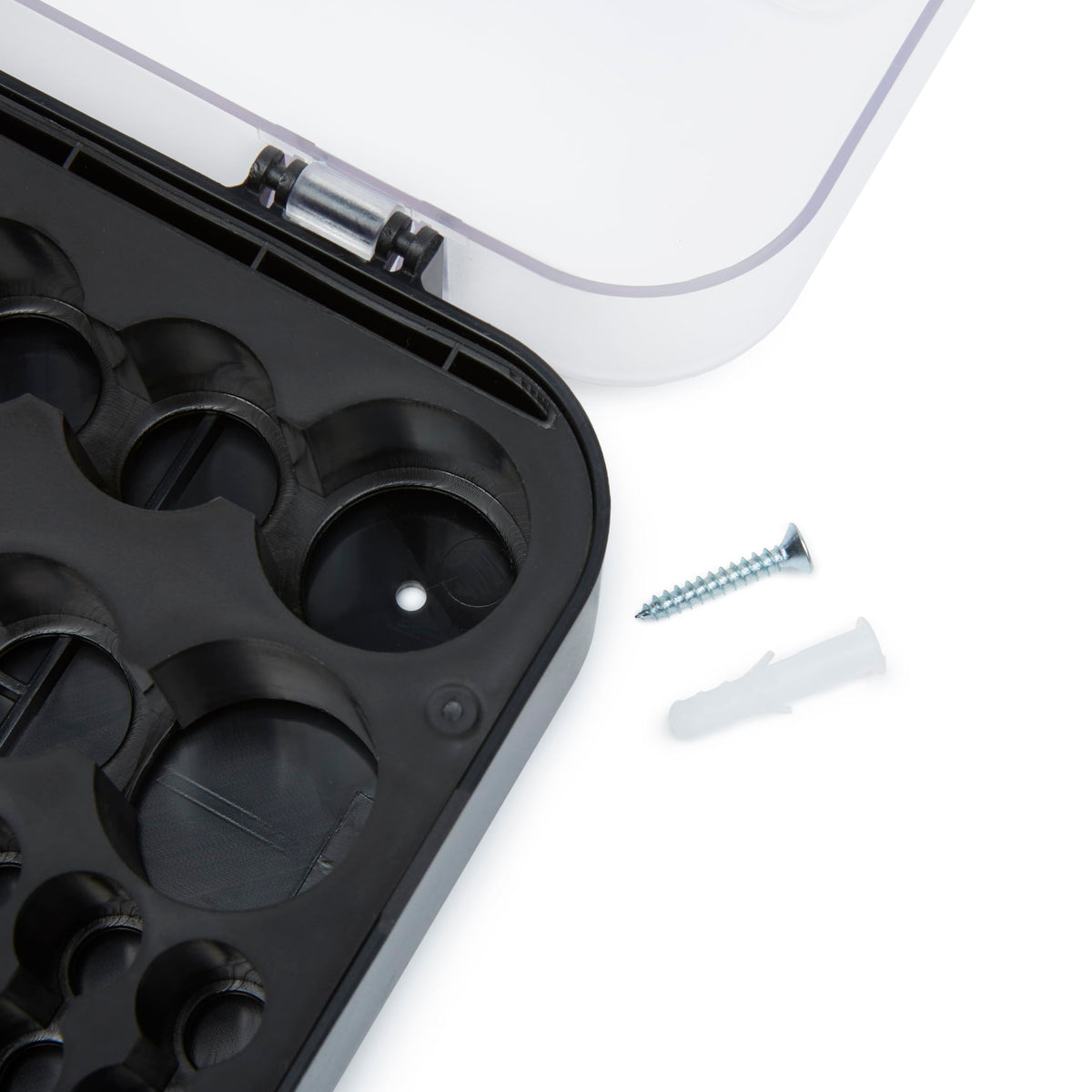 Amazon Basics portable case with carrying handle and transparent cover for quick access.