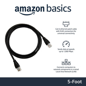 Amazon Basics Cat-6 Ethernet cable with gold-plated connectors for reliable data transfer.