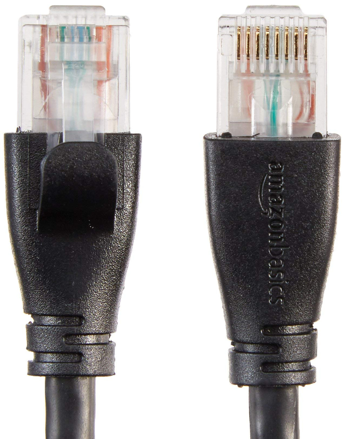 Close-up of Amazon Basics Cat-6 connectors ensuring stable connections