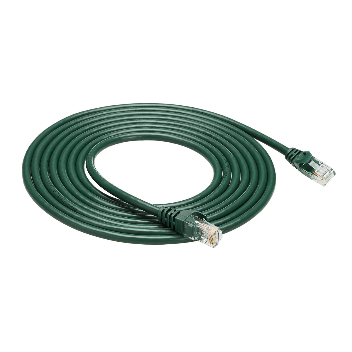 Amazon Basics Cat6 Ethernet cable close-up of gold-plated connectors for clearer signal.