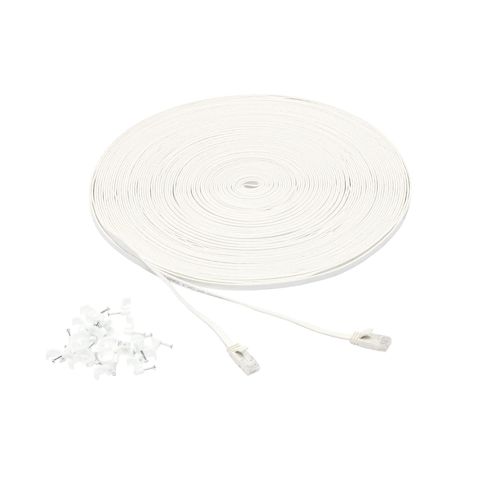 Amazon Basics Cat 6 flat cable 100ft shown for long-run home networking.