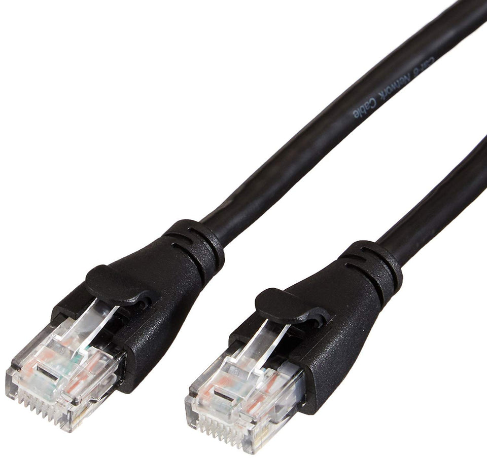Amazon Basics front view of 52-pack black Cat6 cables showing packaging and quantity benefit