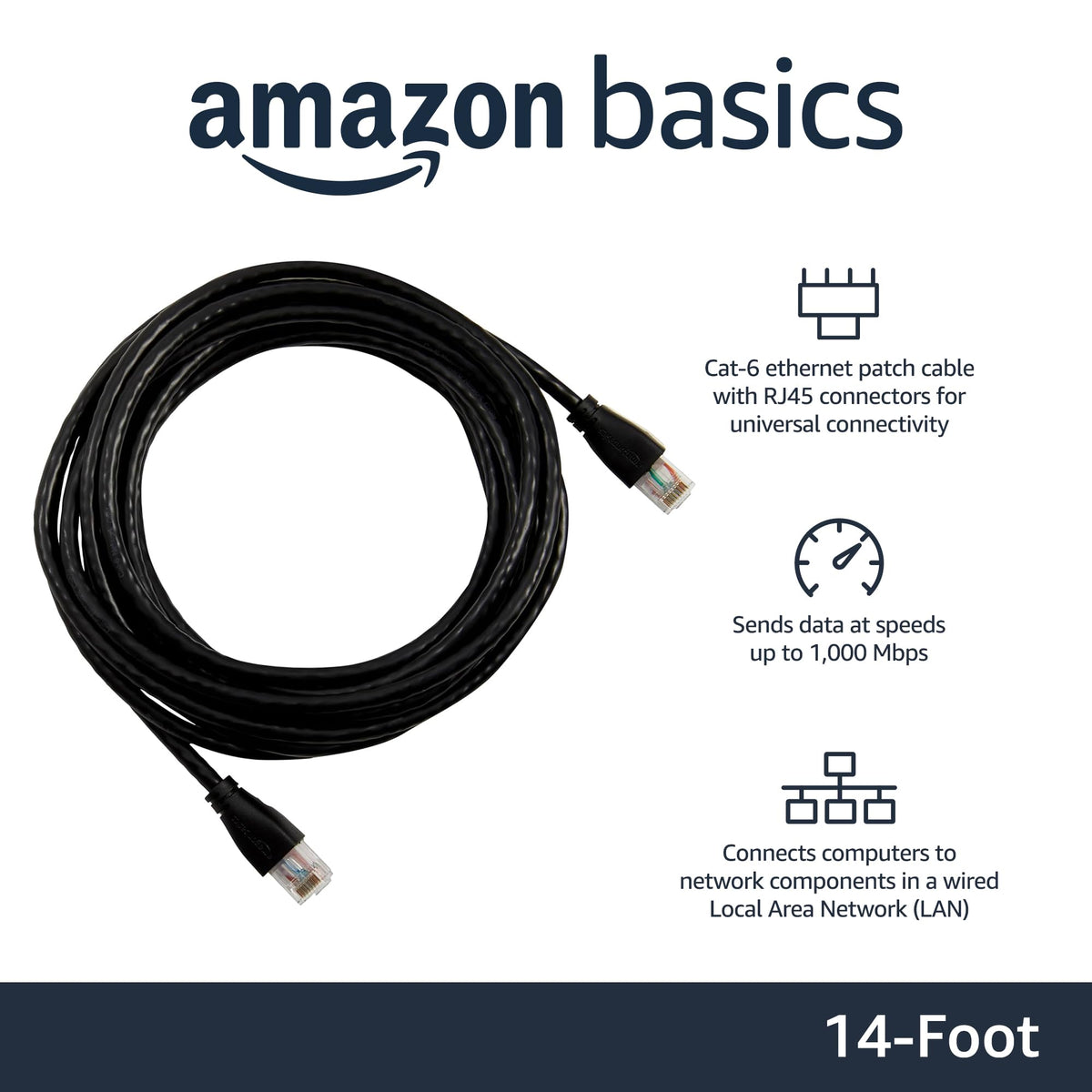 Amazon Basics gold-plated RJ45 connector close-up showing corrosion resistance benefit