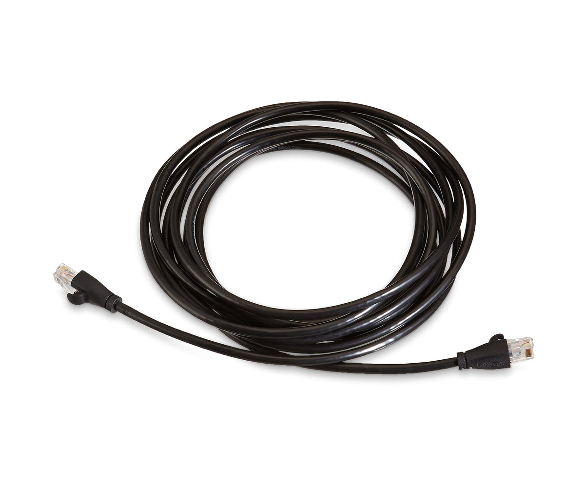 Amazon Basics cable laid out next to ruler illustrating 14-foot length and reach benefit