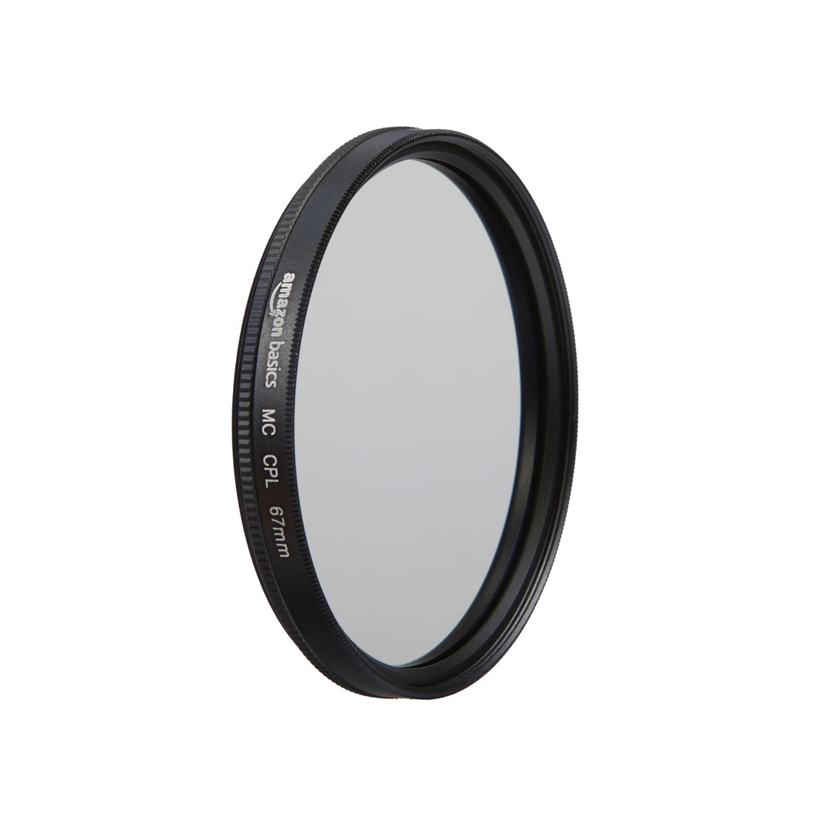 Amazon Basics Circular Polarizer 67mm front view highlights compact outdoor filter for vivid skies