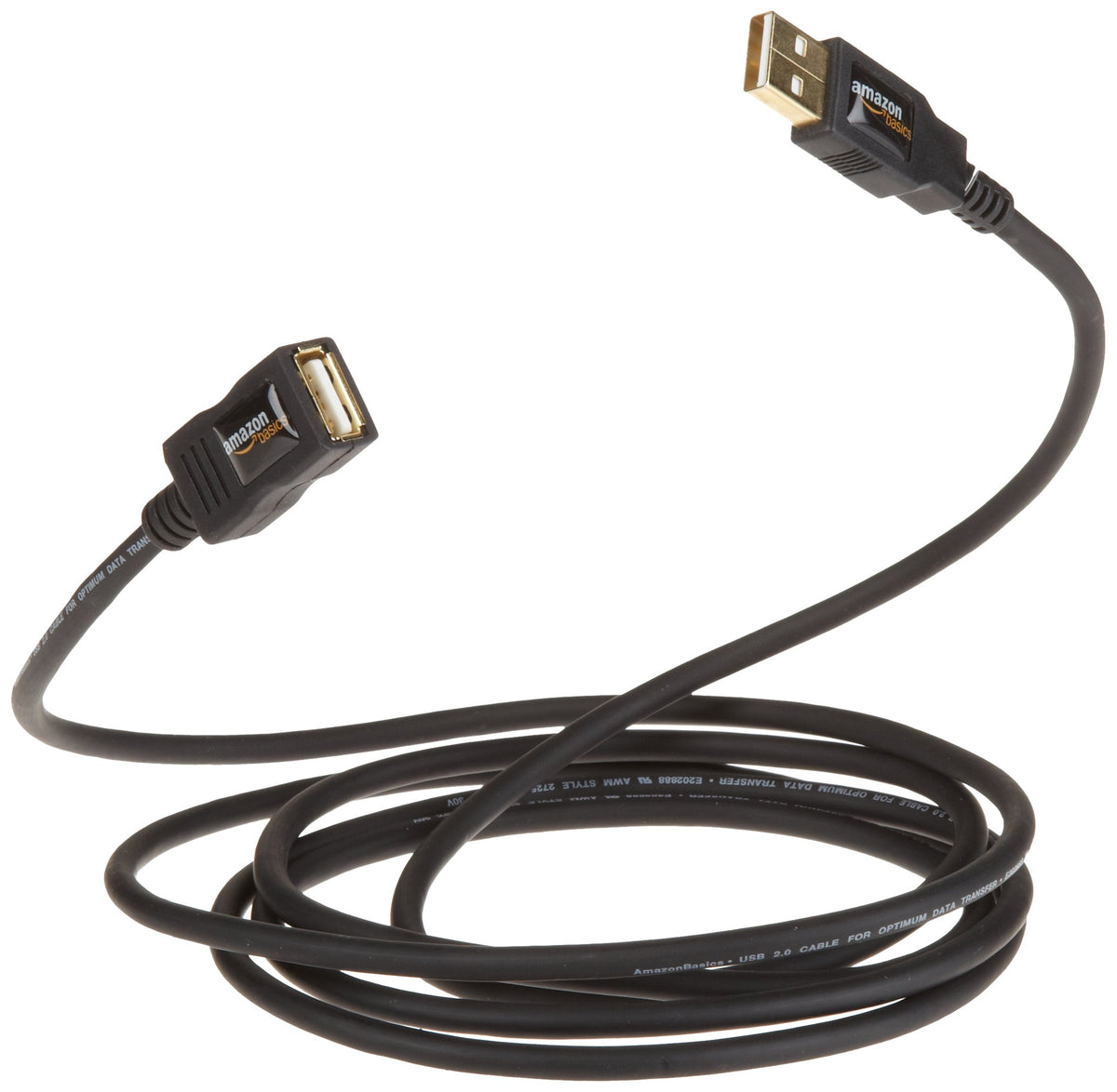 Amazon Basics close-up of male and female USB-A connectors highlights shielding for clearer signal