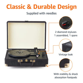 Amazon Basics close-up diamond stylus illustrating precise tracking and sound clarity benefit