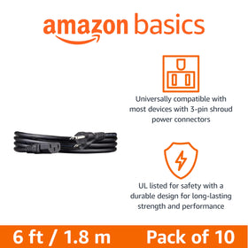 Amazon Basics close-up of IEC C13 connector showing secure fit benefit