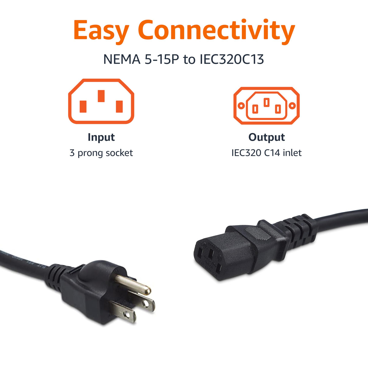 Amazon Basics close-up of NEMA 5-15P plug showing grounded safety