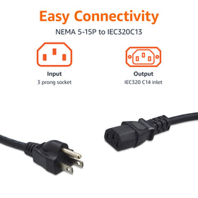 Amazon Basics close-up of NEMA 5-15P plug showing grounded safety