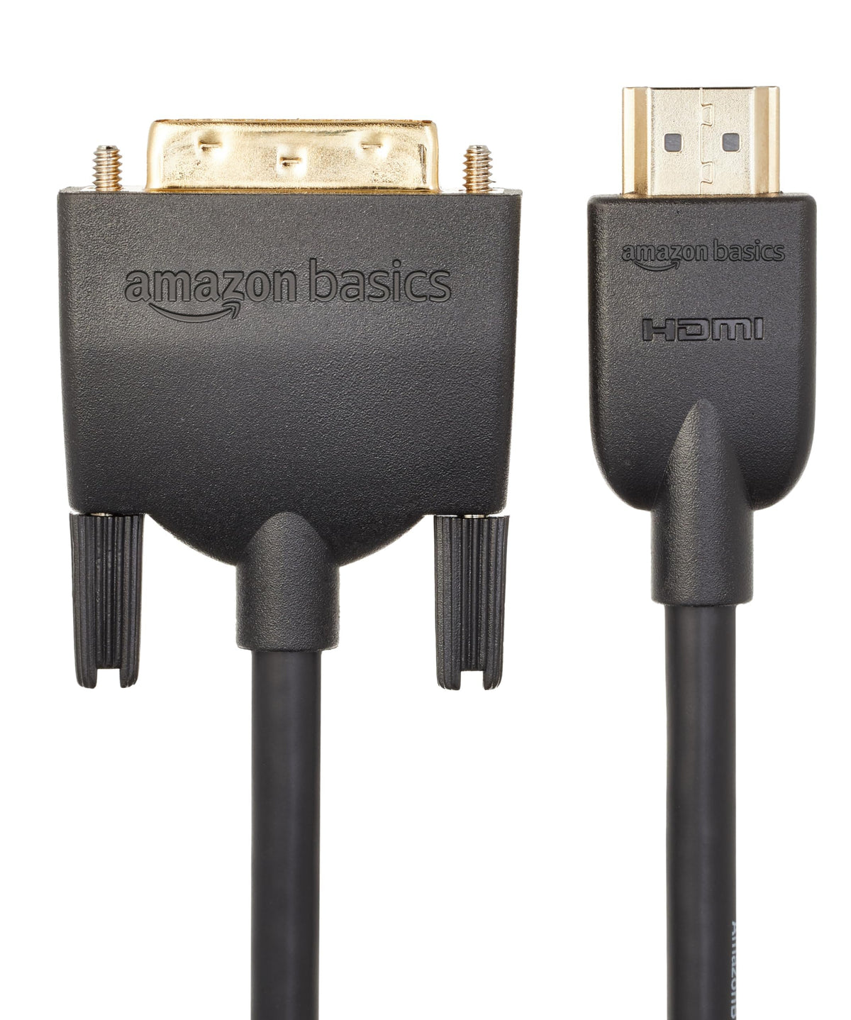 Amazon Basics cable connected to monitor and laptop showing reliable 1080p video