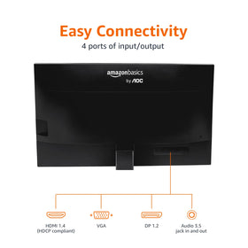 Amazon Basics monitor offers HDMI, DisplayPort, and VGA for versatile connectivity.