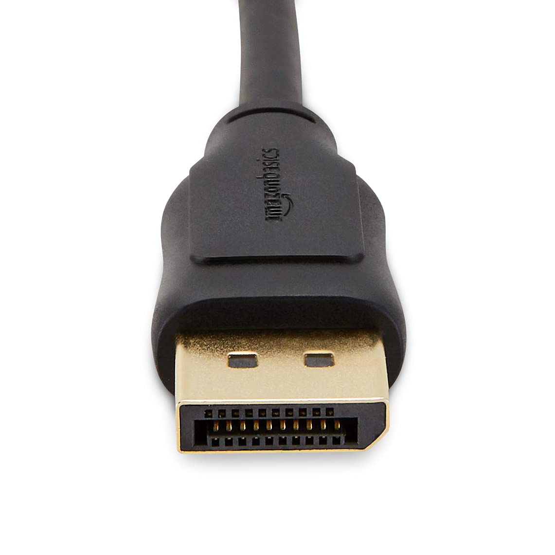 Amazon Basics DisplayPort gold-plated connector close-up highlighting durable contact quality