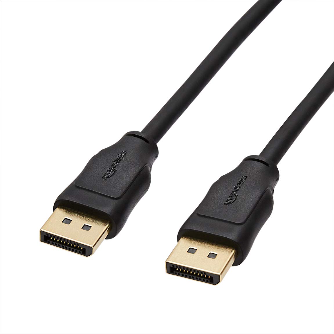 Amazon Basics DisplayPort front view showing cable pack and connectors, reliable connectivity