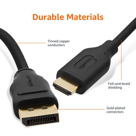 Amazon Basics uni-directional DP to HDMI cable durability close-up shows build.
