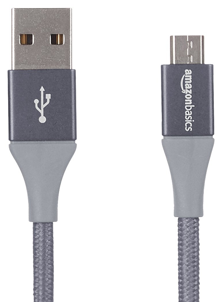 Amazon Basics double braided USB 2.0 A to Micro B cable, 10-foot length, flexible for long reaches.