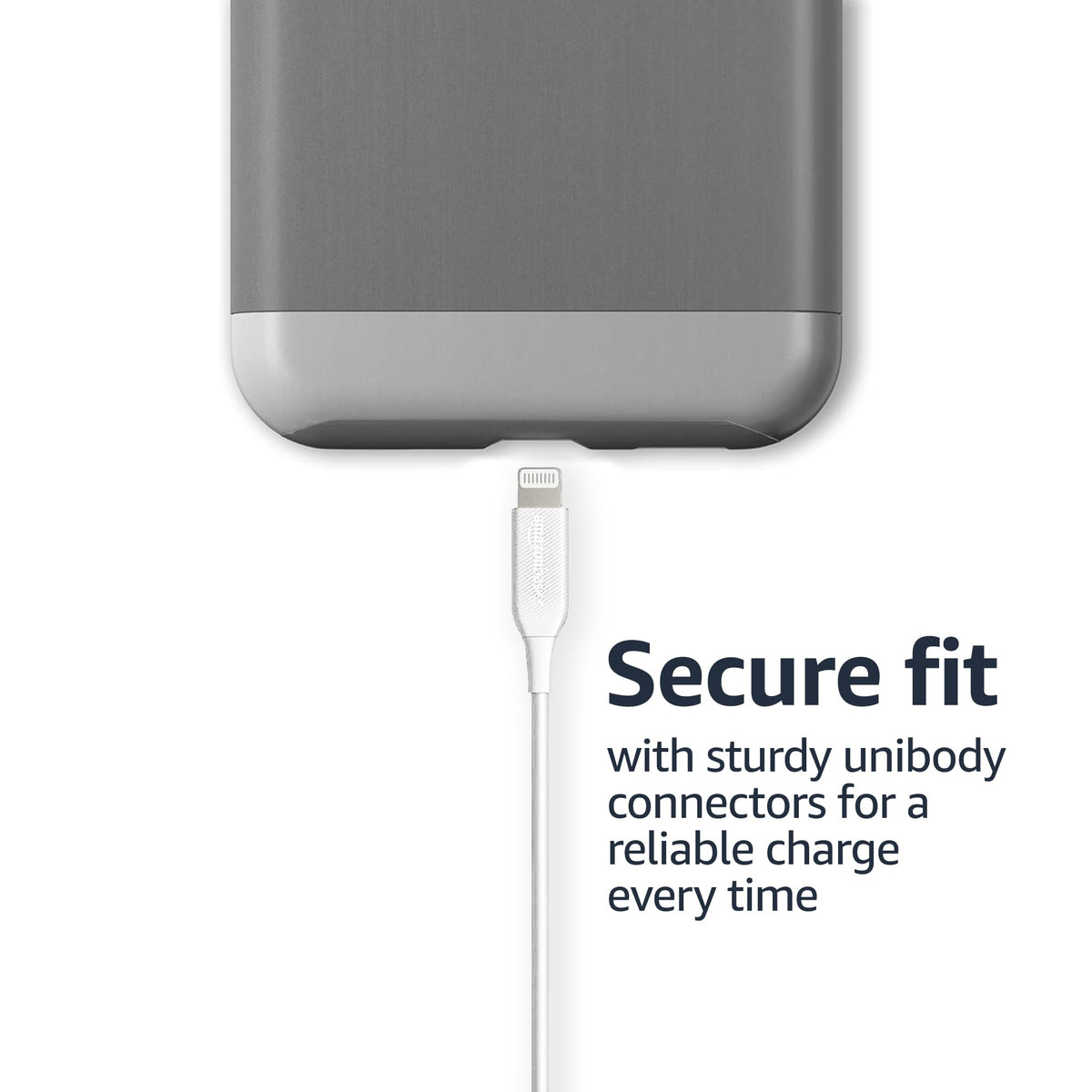 Amazon Basics durable end protection on Lightning cable resists fraying.