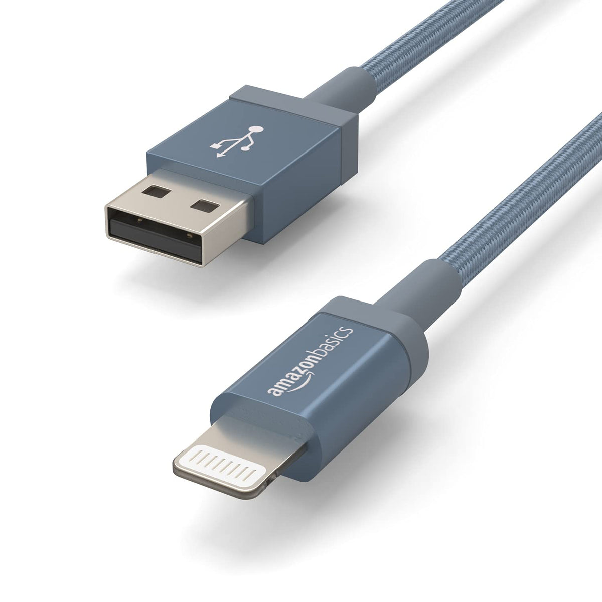 Amazon Basics nylon braided cable with reinforced ends, durable daily charging for home or travel.