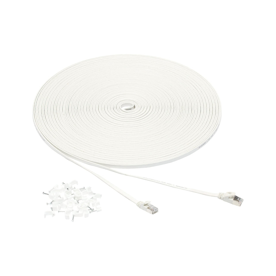 Amazon Basics flat Cat-7 Ethernet cable front view for tidy desk setup