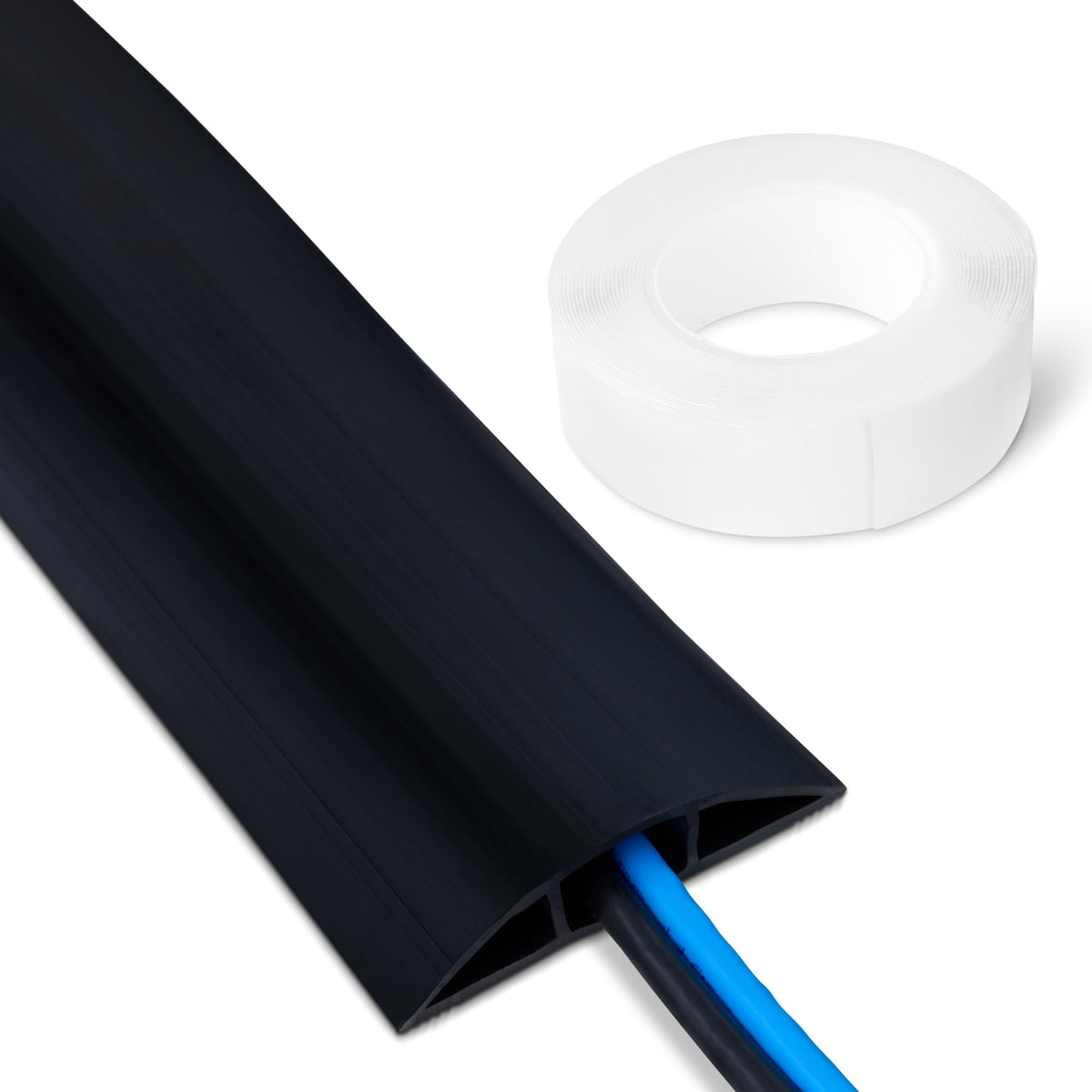 Amazon Basics floor cord cover 6ft black, one-channel protector, prevents trip hazards.