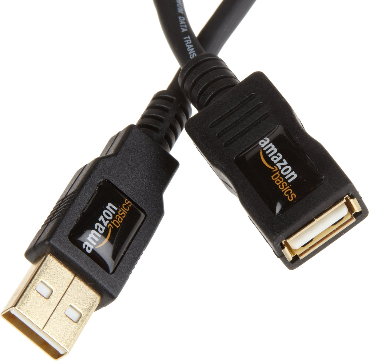 Amazon Basics front packaging showing 10-pack USB-A extension cables offers organized spare cords