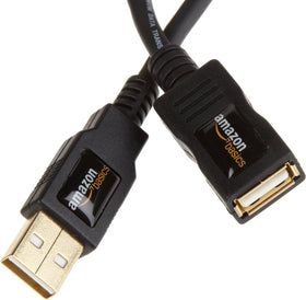Amazon Basics front packaging showing 10-pack USB-A extension cables offers organized spare cords