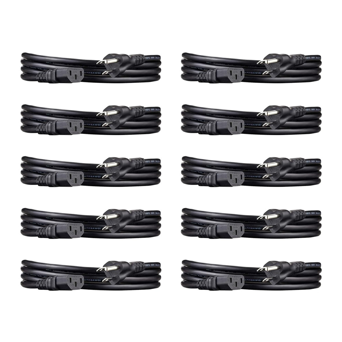 Amazon Basics front packaging showing 10-pack power cords and convenience