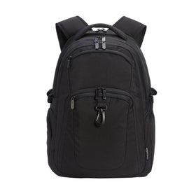 Amazon Basics front view showing roomy compartments and sleek black finish for daily use