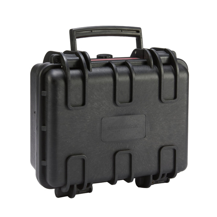 Amazon Basics front view hard camera case showing secure protection