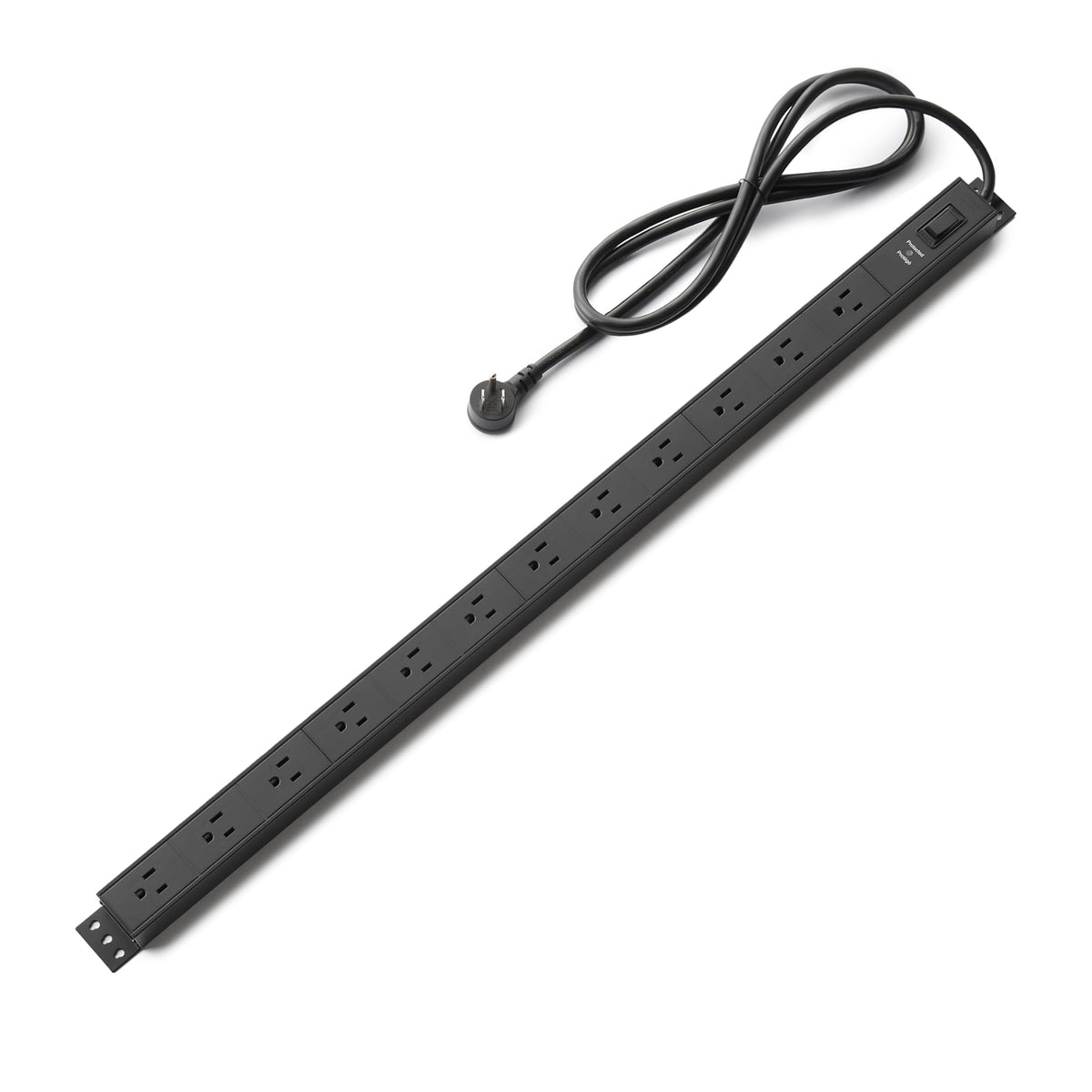 Amazon Basics front view metal power strip showing durable housing and many outlets for reliable power