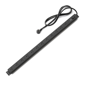 Amazon Basics front view metal power strip showing durable housing and many outlets for reliable power