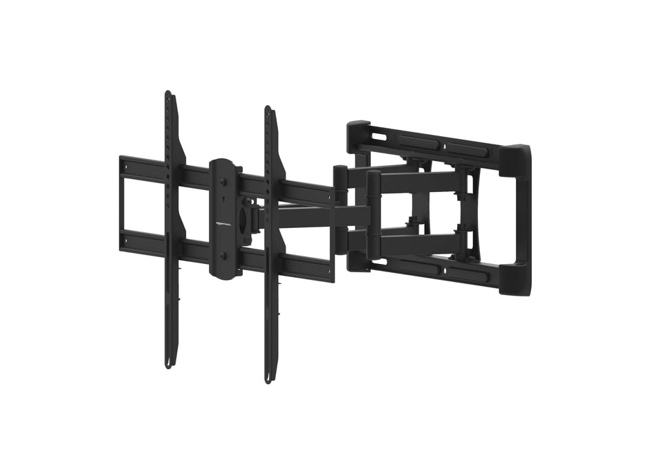 Amazon Basics front view of mounted TV showing sturdy support and neat finish