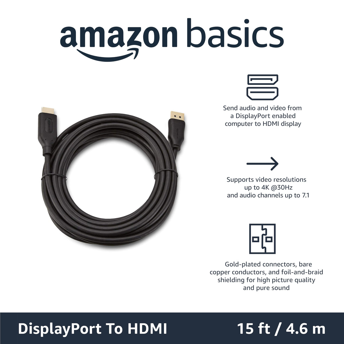 Amazon Basics gold-plated contacts improve signal durability