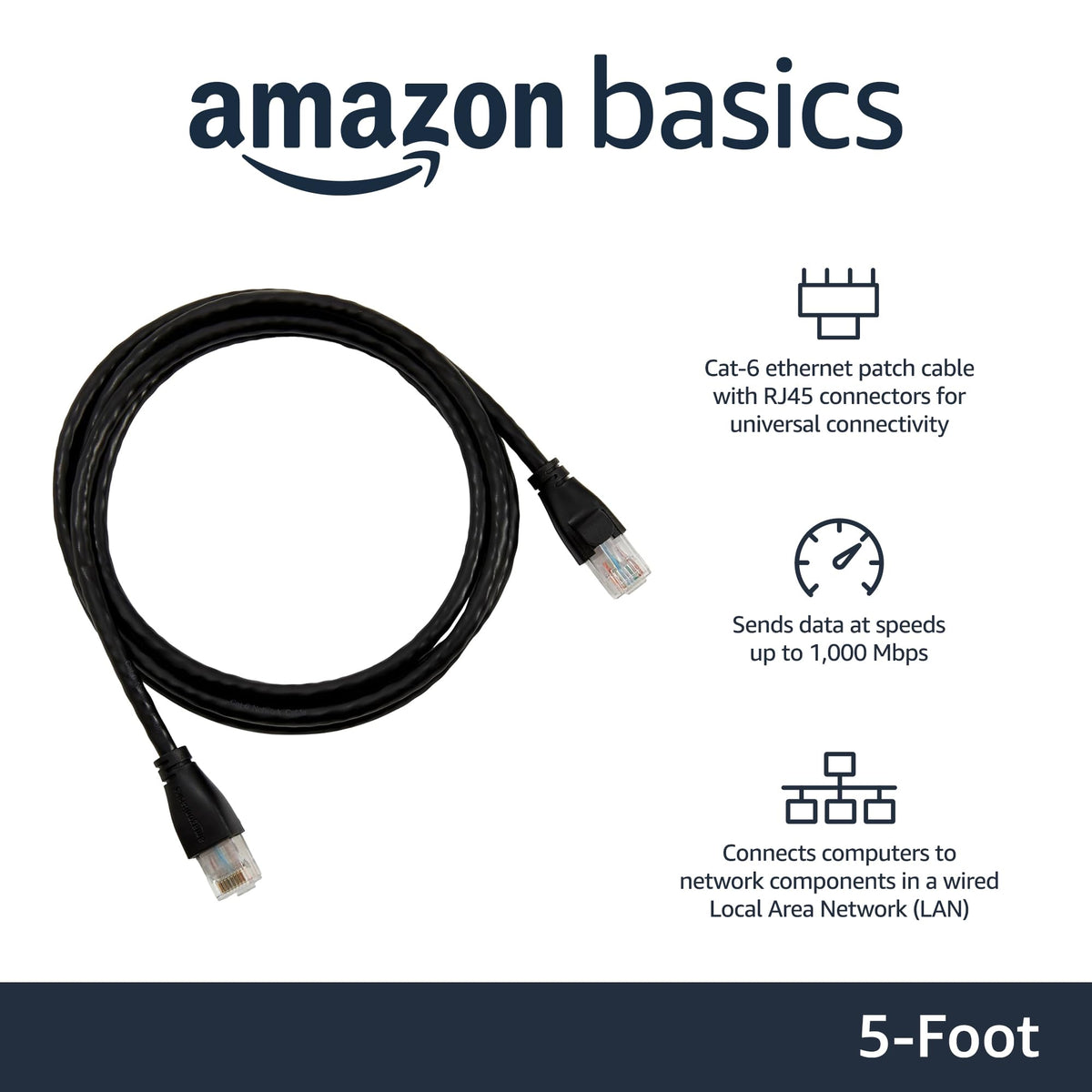 Amazon Basics gold-plated RJ45 connector close-up ensuring reliable contact