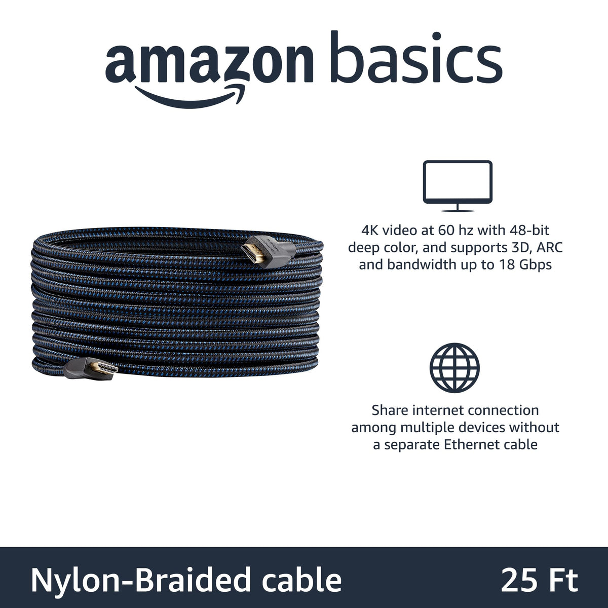 Amazon Basics HDMI 2.0 cable connectors with gold tips for reliable 4K transmission