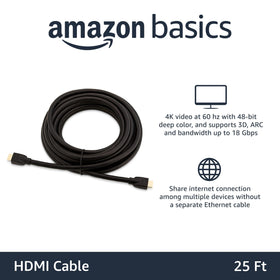 Amazon Basics HDMI 2.0 cable enables Ethernet sharing between devices for fewer cables