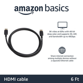 Amazon Basics HDMI 2.1 cable supports 8K60Hz and 4K120Hz for smooth video.